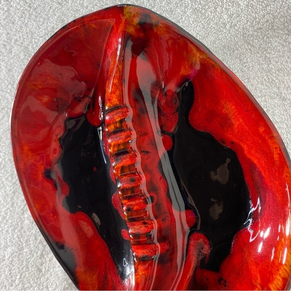Vintage Handmade Red Black Painted Ceramic Ashtray Trinket Dish Art Decor - Picture 9 of 14